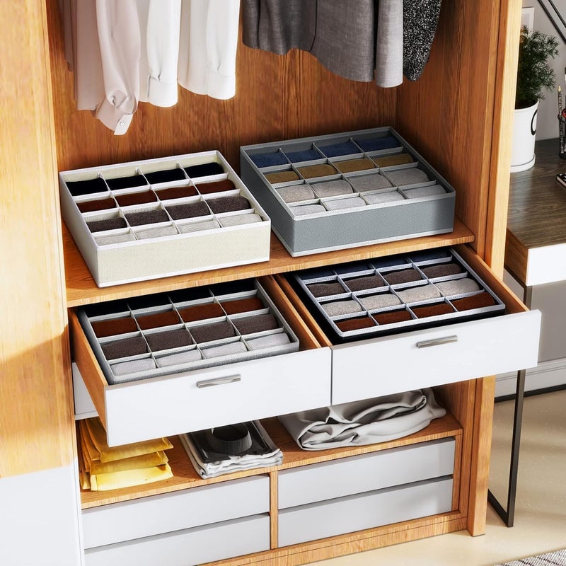 Easortm Sock Organizer 4 Pack - 16 Cell Underwear Organizer Foldable Underwear Storage, Sock and Underwear Drawer Organizer for Socks Ties Underwear Belts. (Black) - Image 3